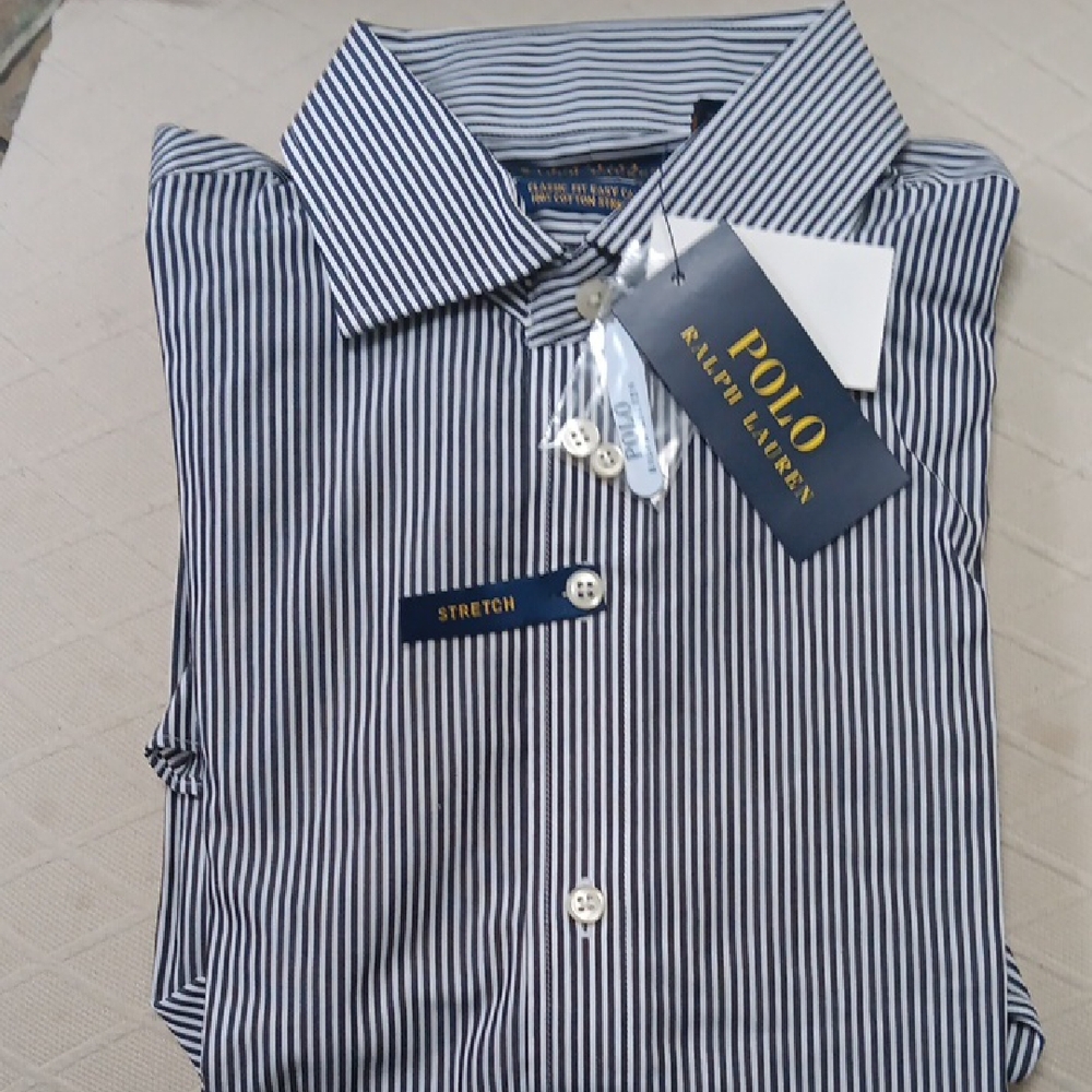 Polo by Ralph Lauren Black and White Dress Shirt with Spread Collar